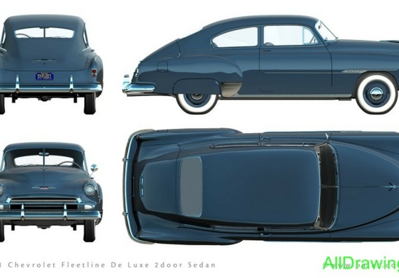Chevrolets Fleetline (1950-51) (Chevrolet Flitline (1950-51)) are drawings of the car